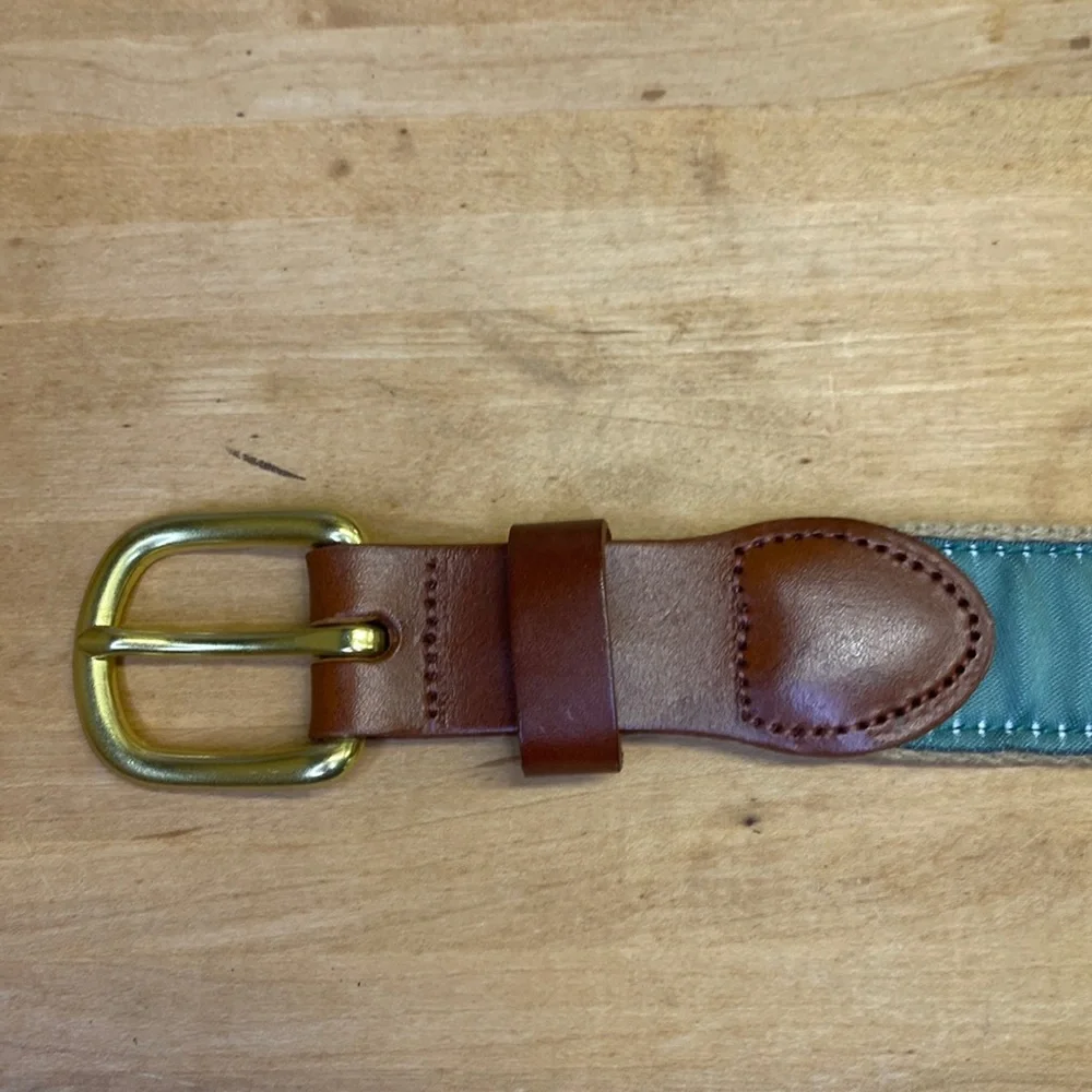 Man made leather belt embroidered fishing sailing canvass EUC 46 yacht core